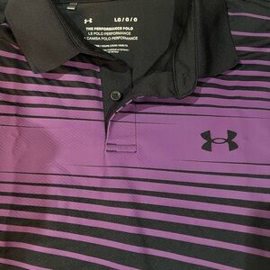 LG Men's Black and Purple Striped Polo Shirt